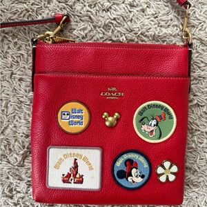 Coach Red Crossbody Bag with Disney Patches